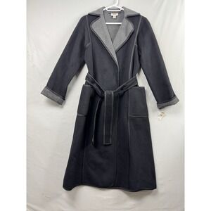 Talbots Trench Coat Womens 12 Long Black Wool Blend Belted Business Casual